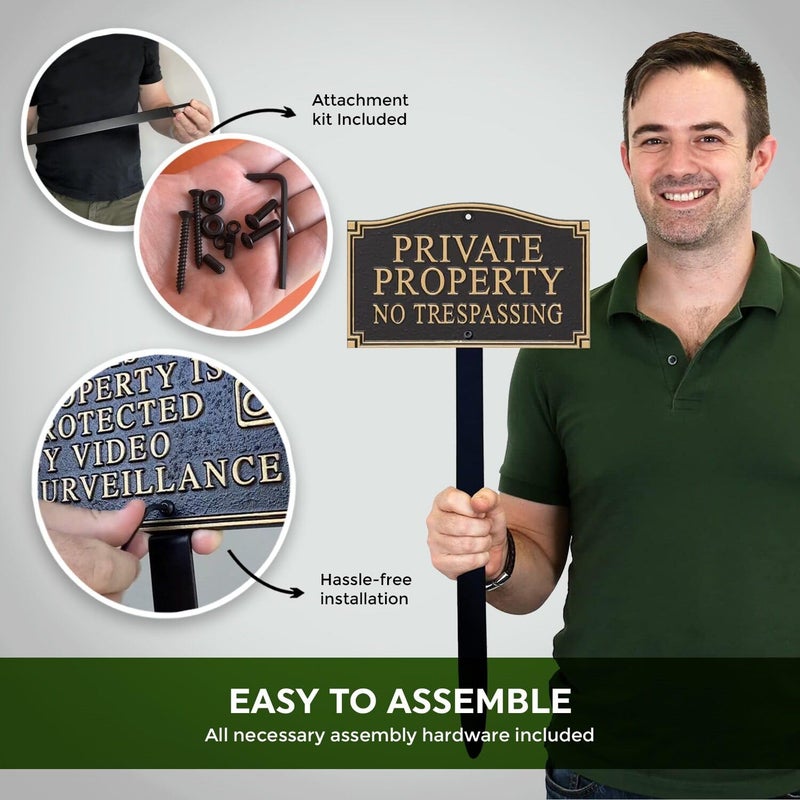 SmartSign Private Property No Trespassing Metal Plaque - GardenBoss Statement Yard Sign 5.75" x 9.5" Solid Heavy Duty Cast Aluminum Plaque with 18" Black Lawn Stake, Made in USA - Image 5